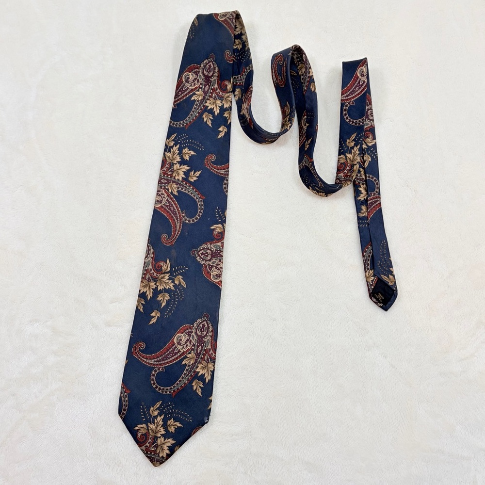 90's Bill Blass Men's‎ Paisley Silk Tie Blue Gold Red Designer Classic Woven